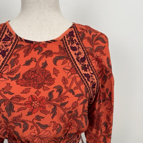 Urban Outfitters Top Womens S Orange Floral Cropped Bell Sleeve Indie Boho Fall - Picture 4 of 12